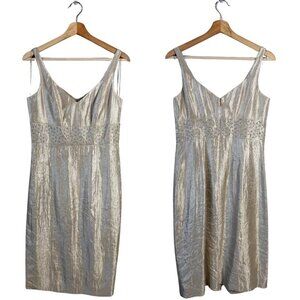 Vtg Adrianna Papell Sleeveless Beaded Pencil Cocktail Dress Women's 6 Gold Party